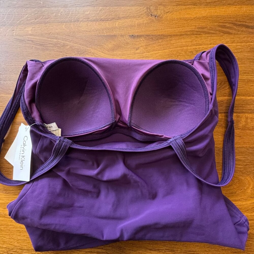 CALVIN KLEIN Tankini Swimsuit Set Womens 12 NEW Purple Two Piece Tank Bikini NWT - Picture 8 of 14